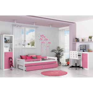 Dětská postel HARRY s barevným čelem+matrace, 80x160, bílý/růžový
