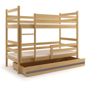 Patrová postel RAFAL + matrace + rošt ZDARMA, 80x160 cm, borovice, grafit