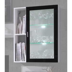 Obývací systém Omega - závěsná vitrína 3 - bílá/černý lesk