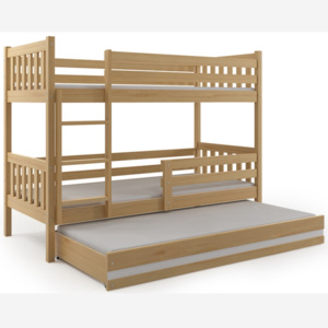 Patrová postel Carino Triple + 3x matrace - borovice - 190x80 cm