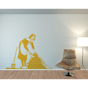 GLIX Banksy "Maid" - samolepka na zeď Žlutá 80 x 60 cm