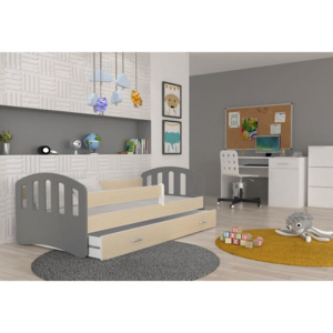Dětská postel ŠTÍSTKO barevná + matrace + rošt ZDARMA, 180x80, šedá/dub Sonoma
