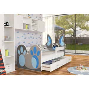 Dětská postel ZAJOCH + matrace + rošt ZDARMA, 180x80, bílá/VZOR 02 modrý