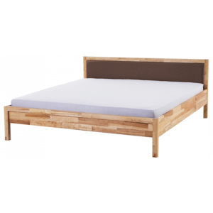Dřevěná postel s hnědým čalouněným čelem 180x200 cm - CARRIS