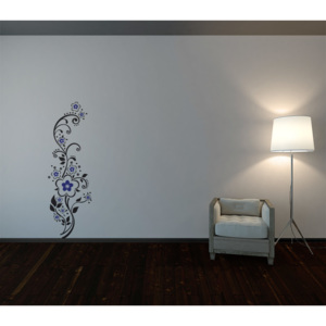GLIX Květinová dekorace - samolepka na zeď Černá a modrá 50 x 140 cm