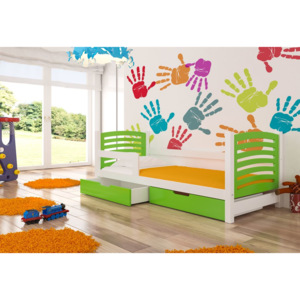 Dětská postel BAMBI + matrace + rošt ZDARMA, 80x188x81, bílá/zelená