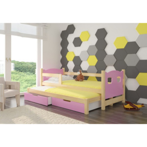 Dětská postel DUMBO + matrace + rošt ZDARMA,80x188x81, borovice/růžová