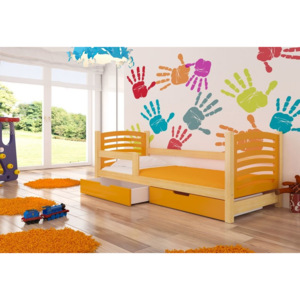Dětská postel BAMBI + matrace + rošt ZDARMA, 80x188x81, borovice/oranžová