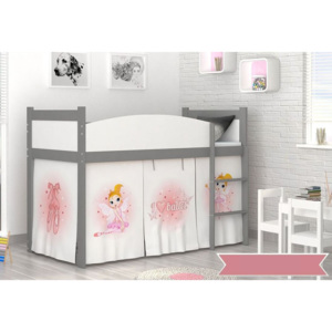 Dětská stanová postel SWING + matrace + rošt ZDARMA, 184x80, šedá/vzor BALET/bílá