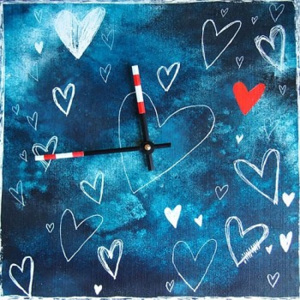 Keramické hodiny 33x33cm Modré srdce 1537