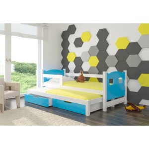 Dětská postel DUMBO + matrace + rošt ZDARMA,80x188x81, bílá/modrá