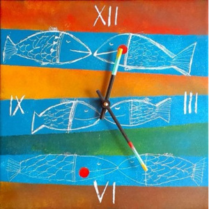 Keramické hodiny 33x33cm Ryby s pruhy 1540