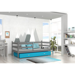 Dětská postel RACEK P color s vysokou zábranou + matrace + rošt ZDARMA, 184x80, šedá/modrá