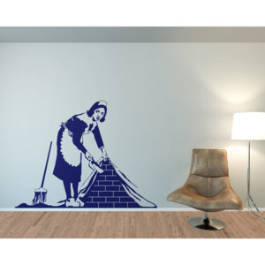 GLIX Banksy "Maid" - samolepka na zeď Modrá 65 x 50 cm