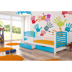 Dětská postel BAMBI + matrace + rošt ZDARMA, 80x188x81, bílá/modrá