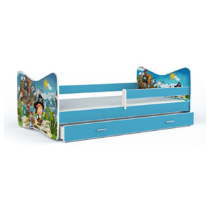 Pohádková dětská postel TOMÁŠ se zásuvkou + matrace + rošt ZDARMA, 160x80, modrá/VZOR 47