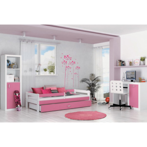 Dětská postel HUGO s barevným čelem - růžová barva