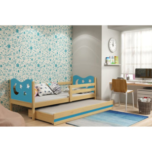 Dětská postel KAMIL 2 + matrace + rošt ZDARMA, 80x190, borovice, blankytná