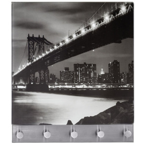 Skleněná magnetická tabule pro poznámky + 5 háčků, Manhattan Bridge, WENKO