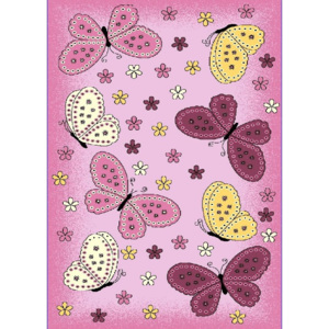 Spoltex Dětský kusový koberec Toys C259 růžový, motýlci 133x195 cm