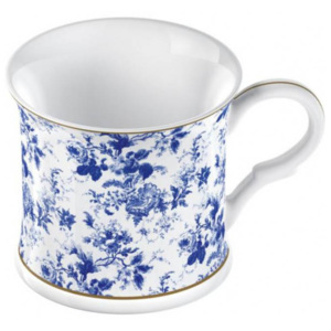 Katie Alice - hrnek Queen Victoria 300 ml (Porcelánový hrnek Royal Musk na kávu nebo čaj s motivem modrých květů a se zlatou linkou.)