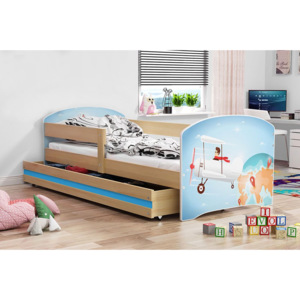 Dětská postel NICOL + matrace + rošt ZDARMA, 80x160, borovice, VZOR 01 - letec