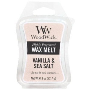 WoodWick vonný vosk Vanilka & mořská sůl 23g (Vanilla & Sea Salt. Jemné vanilkové květy vířící se s nádechem mořské soli a jasmínu.)