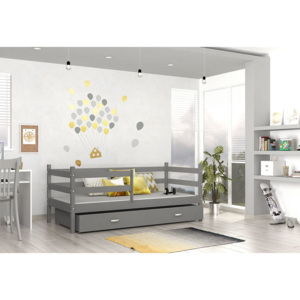 Dětská postel RACEK P color s vysokou zábranou + matrace + rošt ZDARMA, 184x80, šedá/šedá