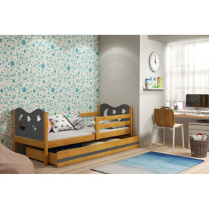 Dětská postel KAMIL + matrace + rošt ZDARMA, 90x200, olše, grafitová