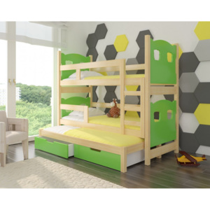 Dvoupatrová dětská postel Leticia s přistýlkou - zelená barva
