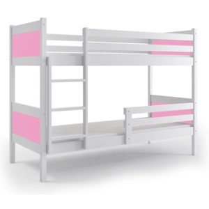 Patrová postel BALI + matrace + rošt ZDARMA, bez ÚP, 190 x 80, bílý, růžový