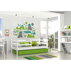 Dětská postel RACEK P color s vysokou zábranou + matrace + rošt ZDARMA, 184x80, bílá/zelená