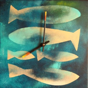 Keramické hodiny 33x33cm Modré ryby 1534