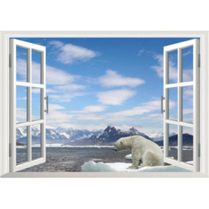 ZOOYOO Samolepka na zeď 3D okno Polární medvěd 48 x 68 cm