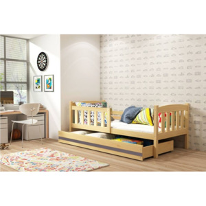 Dětská postel FLORENT + matrace + rošt ZDARMA, 80x160, borovice, grafit