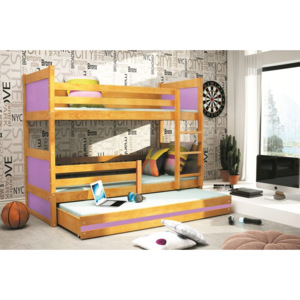 Patrová postel FIONA 3 + matrace + rošt ZDARMA, 80x160 cm, olše, fialová