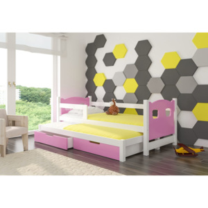 Dětská postel DUMBO + matrace + rošt ZDARMA,80x188x81, bílá/růžová