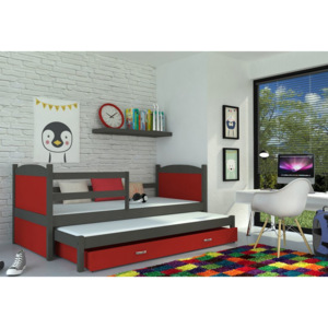 Dětská rozkládací postel MATES P2 color, 184x80, šedá/červená