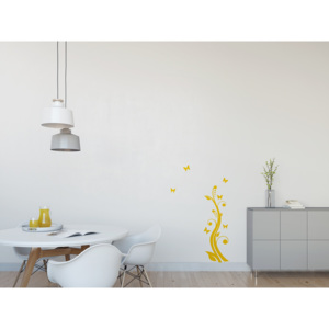GLIX Rostlina s motýlky - samolepka na zeď Žlutá 30 x 80 cm