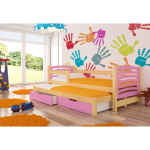 Dětská postel ČINČILA + matrace + rošt ZDARMA, 80x188x81, borovice/růžová