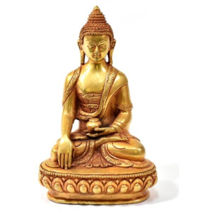 SB Orient Buddha Šákjamuni, měděná soška, zlatá úprava, detailní práce, 16cm