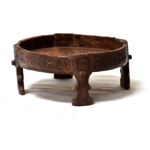 SB Orient Ručně vyřezávaný kulatý stolek z antik teakového dřeva, prům. 63cm výška 25cm