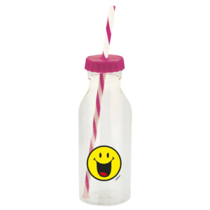 Láhev Zak Designs Smiley Emoticon s brčkem růžová 550 ml