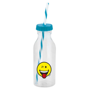 Láhev Zak Designs Smiley Emoticon s brčkem modrá 550 ml