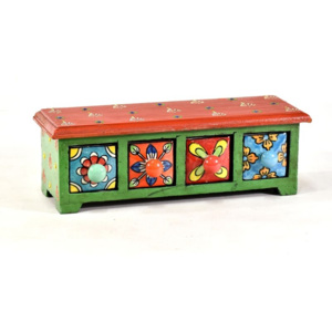 SB Orient Skříňka se 4 keramickými šuplíky, ručně malovaná, dřevo, 31x10x10cm