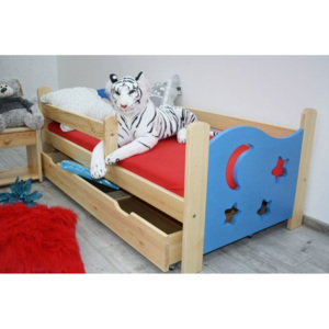 Dětská postel STAR + rošt ZDARMA, bez úložného prostoru, borovice/modrá, 70x160cm