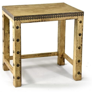 SB Orient Stolička z antik teakového dřeva zdobená mosazným kováním, 46x30x43cm