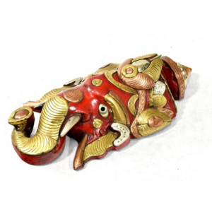 SB Orient Ganeš, dřevěná maska, ručně malovaná, zdobená mosazným kováním, 31x15cm