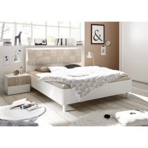 Manželská postel Xaos-P1-180 bílý mat v kombinaci s dekorem béžovým