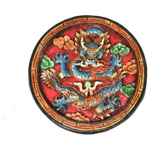 Mobler Tibetský drak, malovaný dřevěný panel, ručně vyřezávaný, 30cm